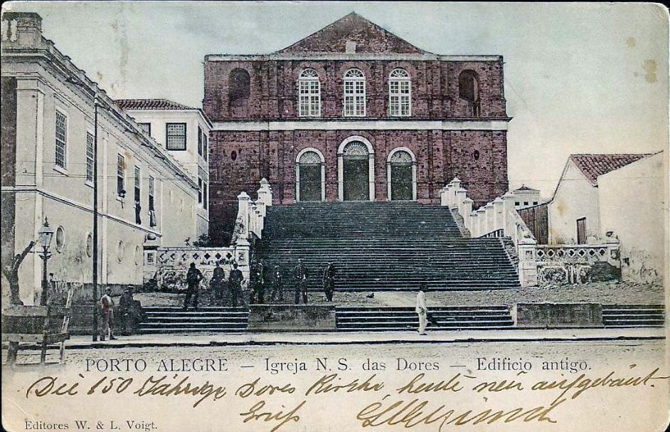 Porto Alegre - Postal da Igreja Nossa Senhora das Dores no final do século XIX.
