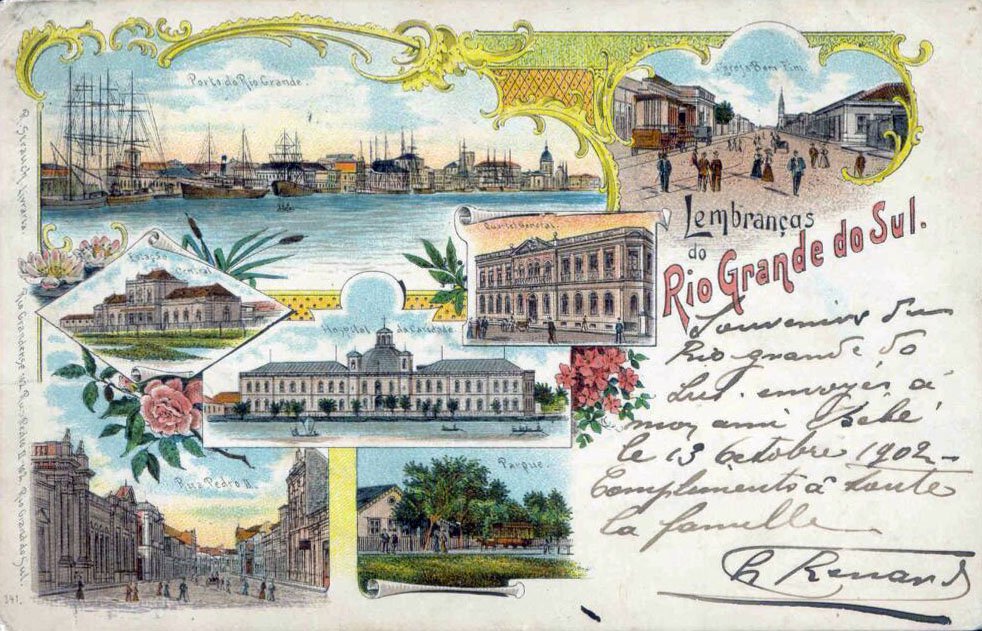 Postal Lembranças Rio Grande do Sul em 1902.