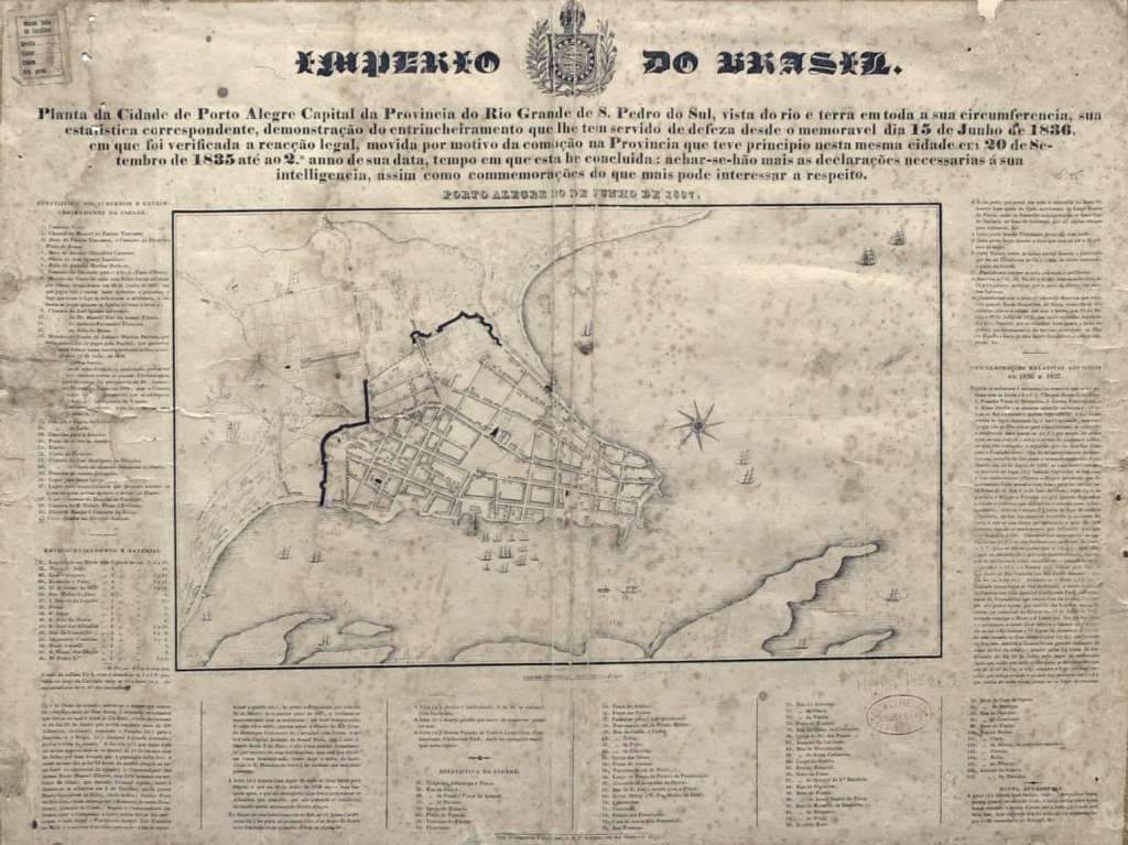 Porto Alegre - Mapa durante Império e Revolução Farroupilha na década de 1830.