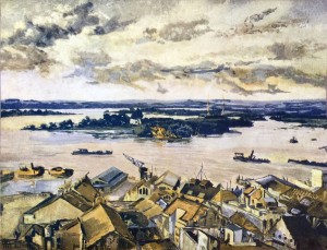 Quadro O Estuário e as ilhas do Guaíba(Aquarela Martha de Wagner Schidrowitz) 1939