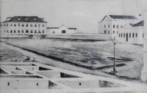 Quadro Porto Alegre Praça da Matriz Alicerces Casa da Câmara hoje Tribunal(quadro óleo Ataide Ávila) 1864   