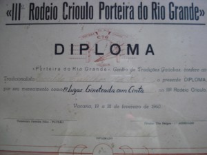 Diploma Rodeio Crioulo Porteira do Rio Grande