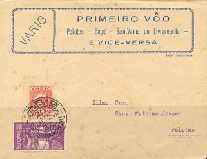 Envelope VARIG Primeiro vôo Pelotas-Bagé-Santana do Livramento e Vice-Versa 1932