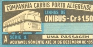 Porto Alegre Passagem de ônibus Carris déc1950  