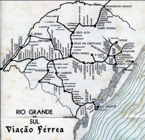 Mapa Rio Grande do Sul Linhas férreas da VFRGS 1939