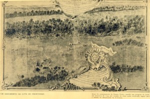 Mapa Rio Grande do Sul acampamento Gomes Freire Rio Jacuí 1755