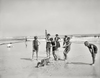 EUA New Yorq Distrito Brooklin Passeio na praia de Coney Island, 1910(Original petro e branco) 