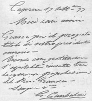 Giussepe Garibaldi carta de agradecimento à Associação Vittorio Emanuele II