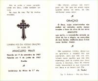 Lembrança Falecimento Anacleto 1967 Verso